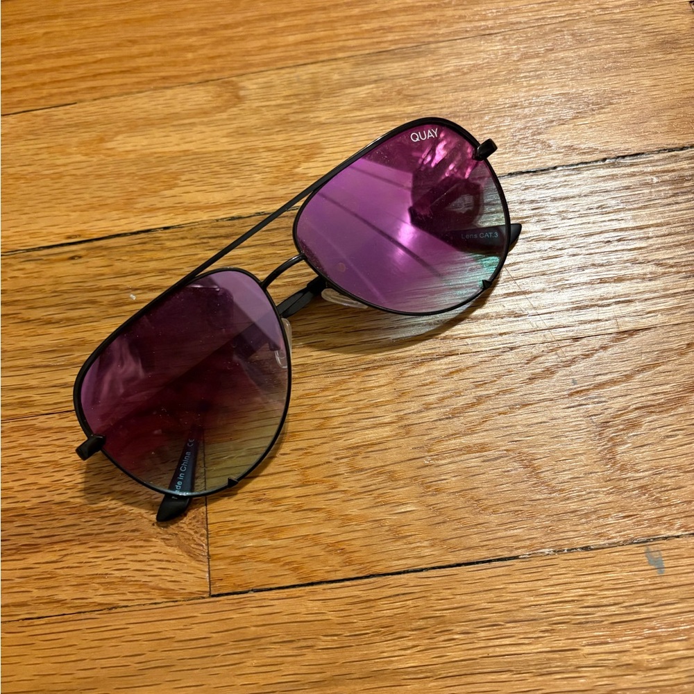 Quay Black Aviator Sunglasses with Purple Lenses
